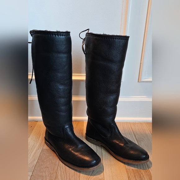 Frye Womens Celia Shearling Black With Back Lace Boot Sz 9B 16” Shaft - Picture 4 of 12